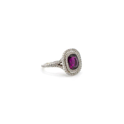 Pre-Loved Genuine Diamond and Garnet Ring In 18K White Gold