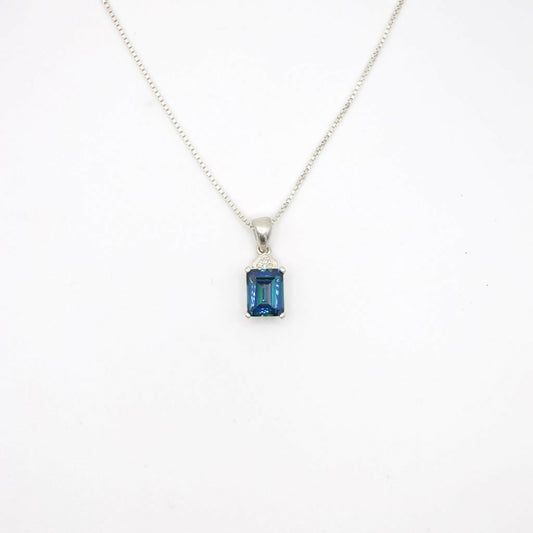 Vintage Emerald Cut Blue Green Gemstone and Sterling Silver Necklace