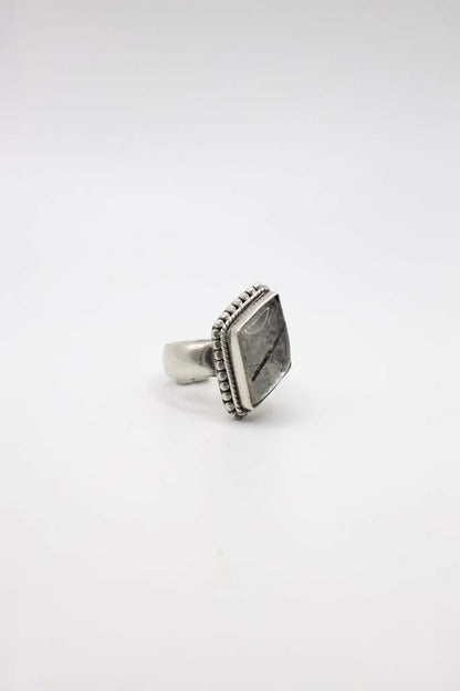 Vintage Genuine Rutile Quartz and Sterling Silver Accent Ring