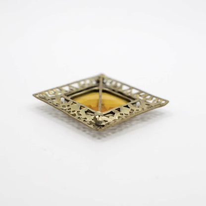 Antique Victorian Simulated Citrine Gold Tone Filigree Brooch