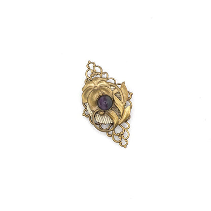 Vintage Art Nouveau Genuine Fluorite Floral Pin