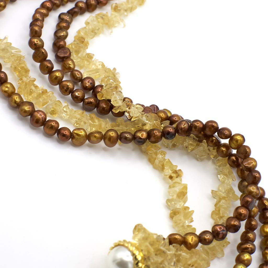 Vintage Gold Tone Genuine Pearl and Citrine Necklace