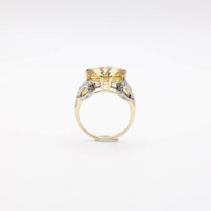 Vintage Designer Clyde Duneier Citrine and Diamond Ring In 10K Yellow Gold