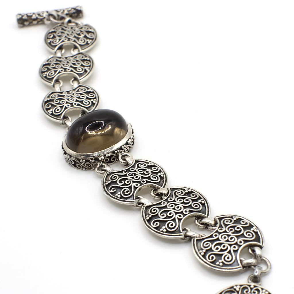Vintage Genuine Quartz and Sterling Silver Scrolled Bracelet