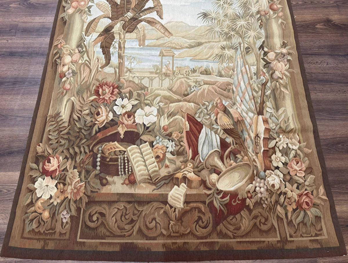 Vintage French Tapestry 5x7, Handmade, Wool, Aubusson Weave