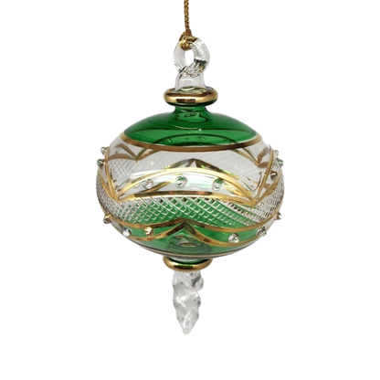 Gold Etched Blown Glass Sphere - Green