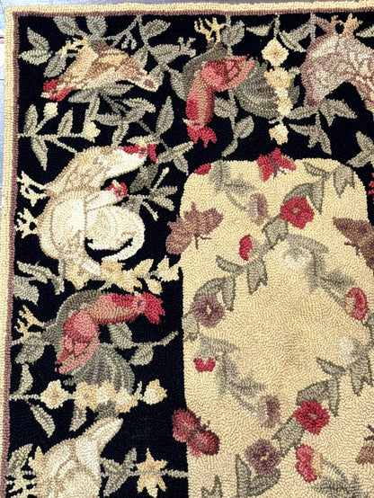 Small Vintage Hooked Rug, Roosters, Handmade, Wool