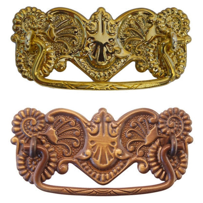 Ornate Victorian Drawer Pull Brass or Antique Finish, 3" Center-to-Center, Stamped Back Plate, Cast Bail