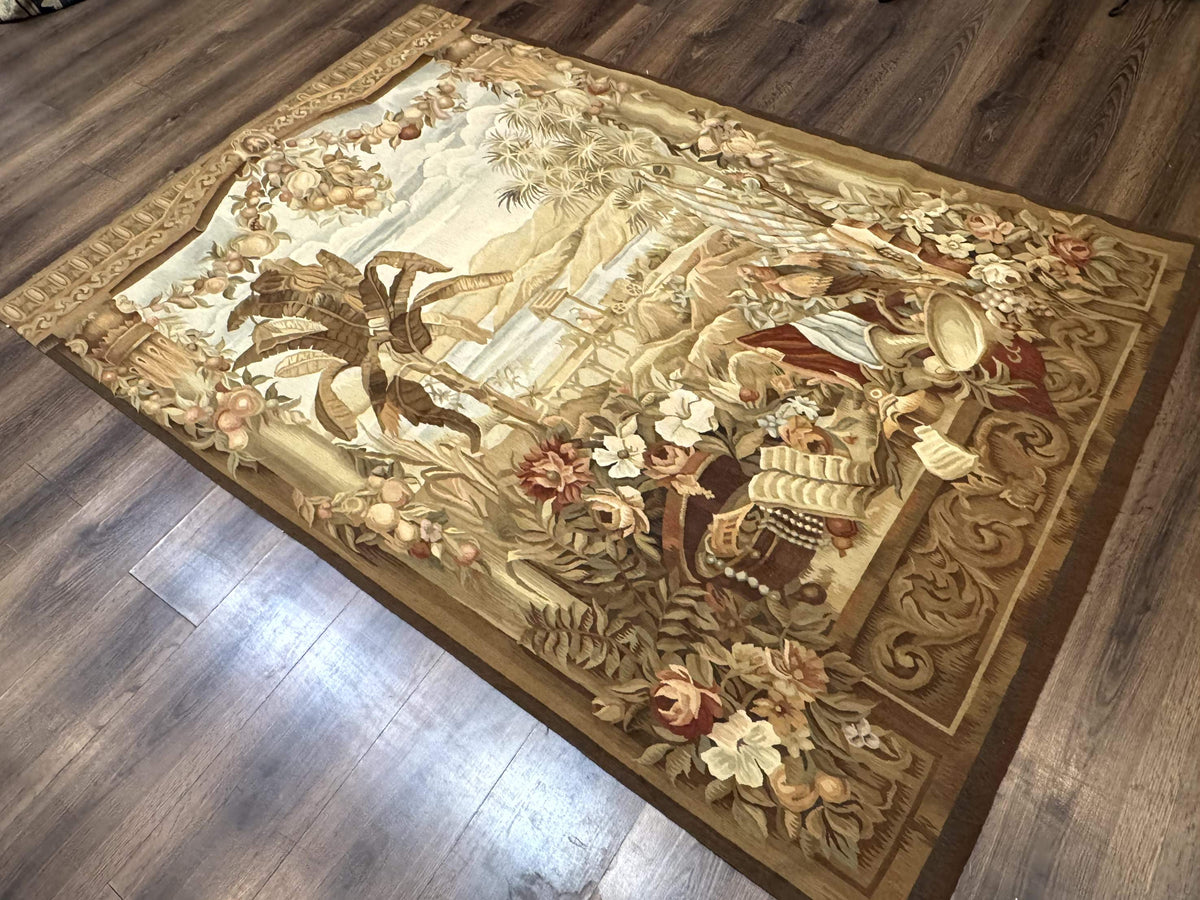 Vintage French Tapestry 5x7, Handmade, Wool, Aubusson Weave