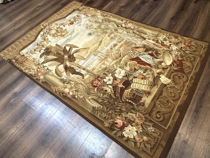 Vintage French Tapestry 5x7, Handmade, Wool, Aubusson Weave