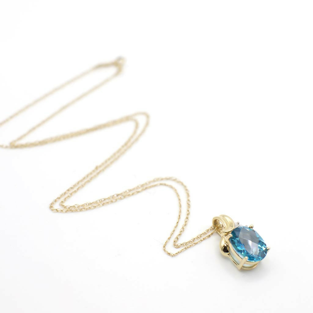 Vintage Genuine Diamond and Topaz Pendant Necklace In 10K Yellow Gold