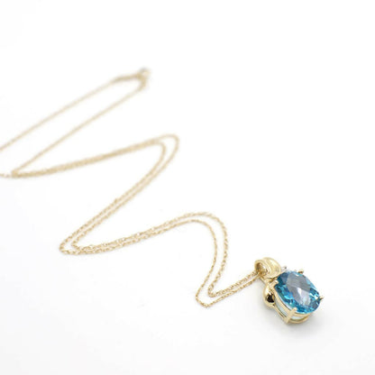 Vintage Genuine Diamond and Topaz Pendant Necklace In 10K Yellow Gold