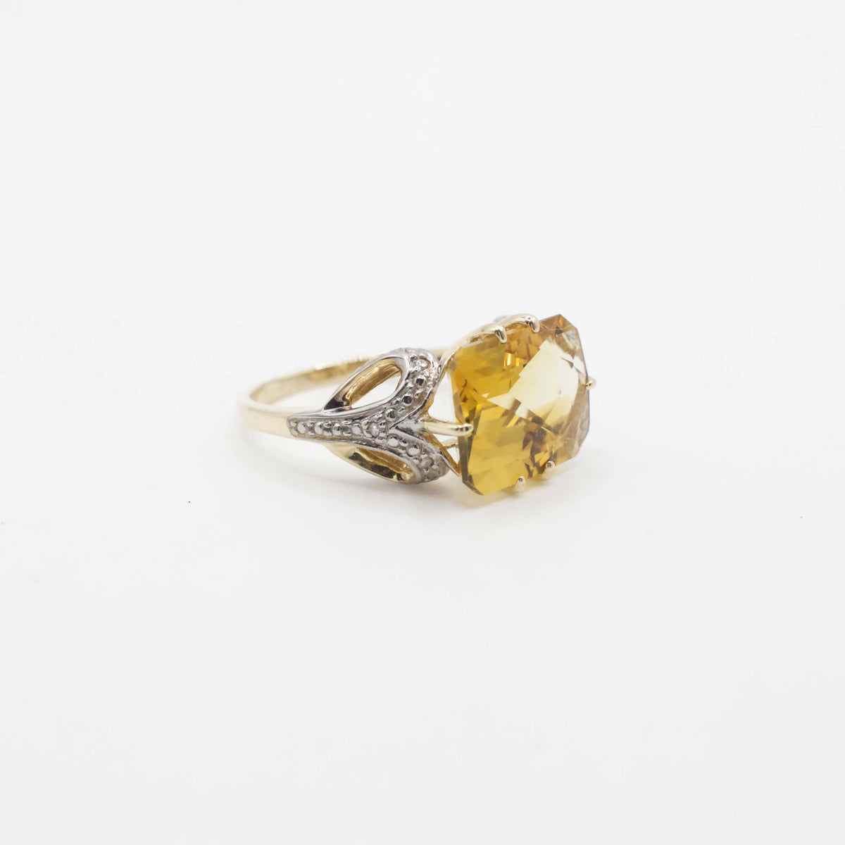 Vintage Designer Clyde Duneier Citrine and Diamond Ring In 10K Yellow Gold