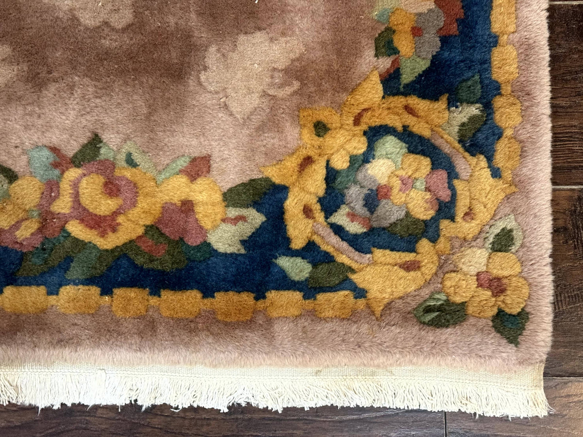 Chinese Wool Rug 3x5, Vintage 90 Line Carpet, Small Art Deco Rug