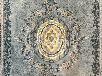 Indo Chinese Aubusson Rug 6x9, Light Blue and Ivory, Handmade Vintage Wool Carpet