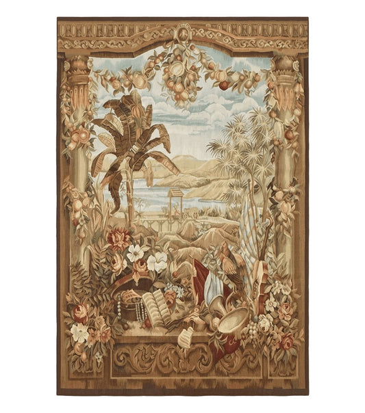 Vintage French Tapestry 5x7, Handmade, Wool, Aubusson Weave