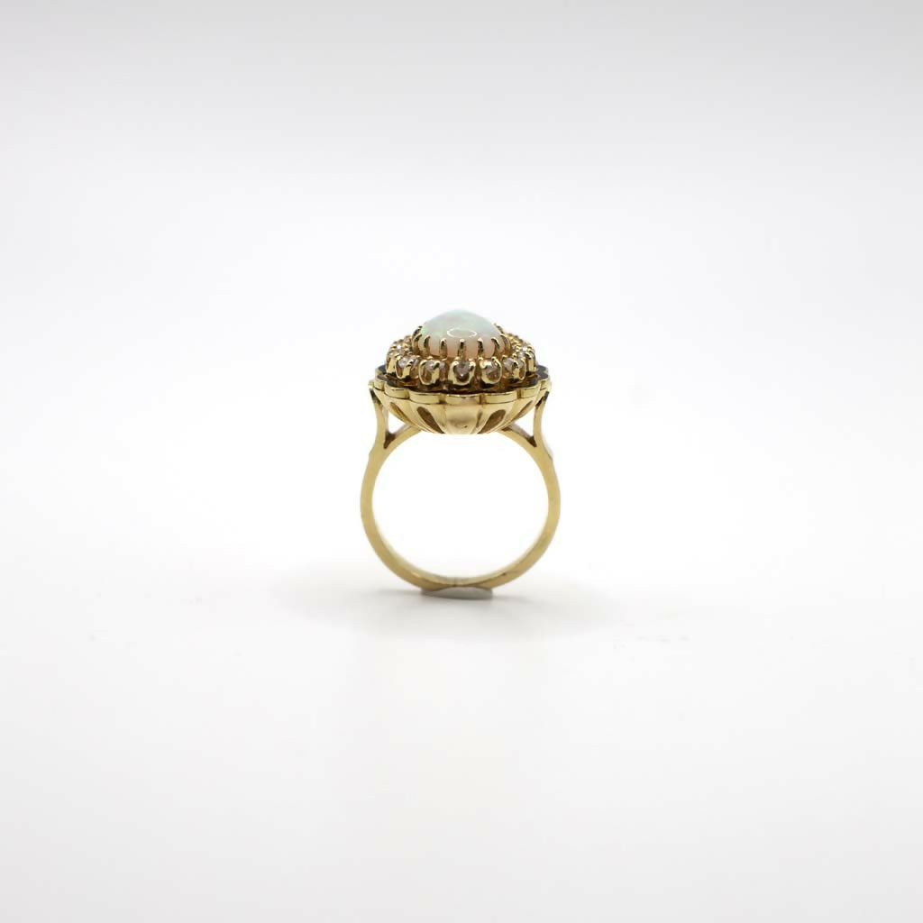 Vintage Signed Kurt Goldschmidt Jewelers Inc Earth Mined Diamond and Opal Cocktail Ring In 14K Yellow Gold