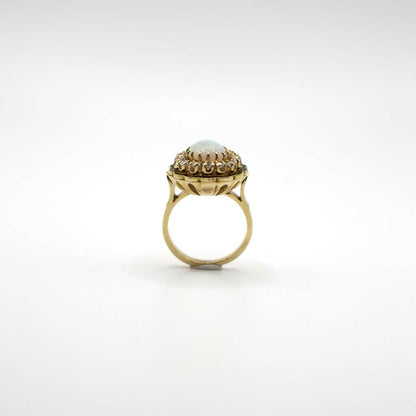 Vintage Signed Kurt Goldschmidt Jewelers Inc Earth Mined Diamond and Opal Cocktail Ring In 14K Yellow Gold