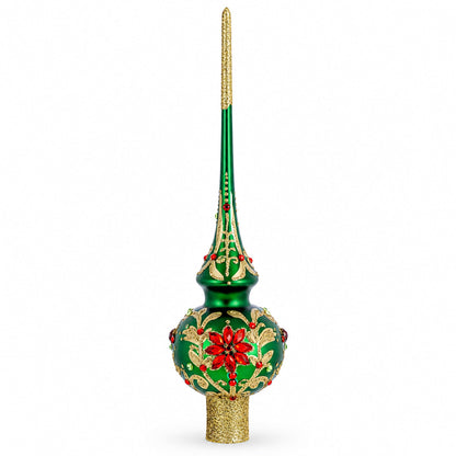 Regal Emerald & Red Glass Christmas Tree Topper 11 Inches