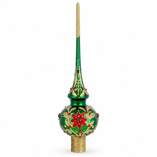 Regal Emerald & Red Glass Christmas Tree Topper 11 Inches