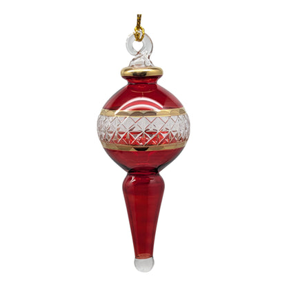 Lattice Glass Ornaments With Gold Accents - Red Ball with Finial