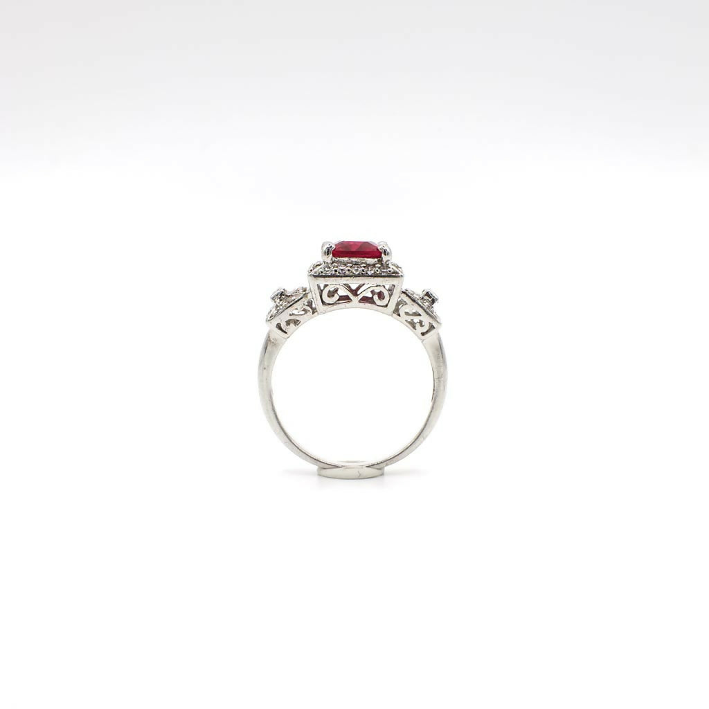 Vintage Genuine Ruby and Simulated Diamond Sterling Silver Ring