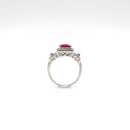 Vintage Genuine Ruby and Simulated Diamond Sterling Silver Ring