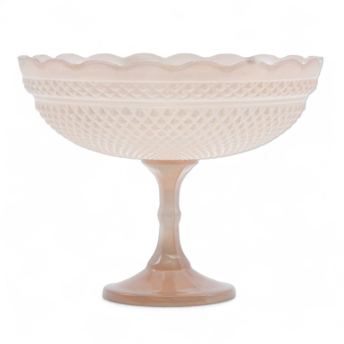 Blush Pressed Glass Scalloped Footed Bowl