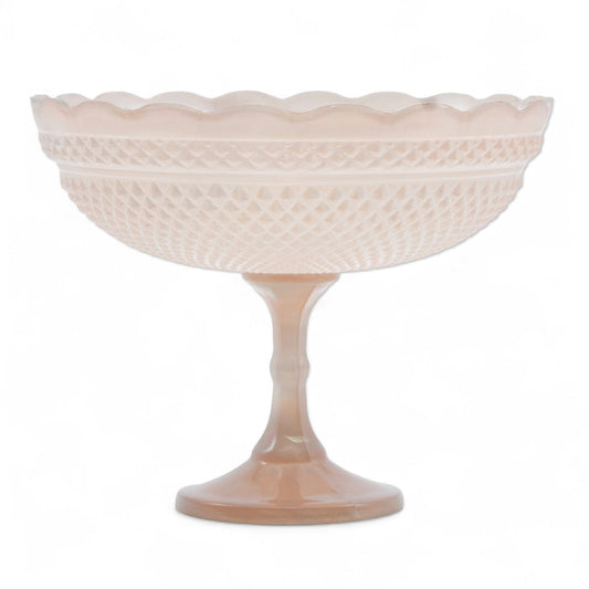 Blush Pressed Glass Scalloped Footed Bowl