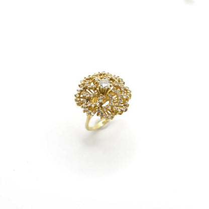Vintage Genuine Earth Mined Diamond Cluster Floral Ring In 18K Yellow Gold