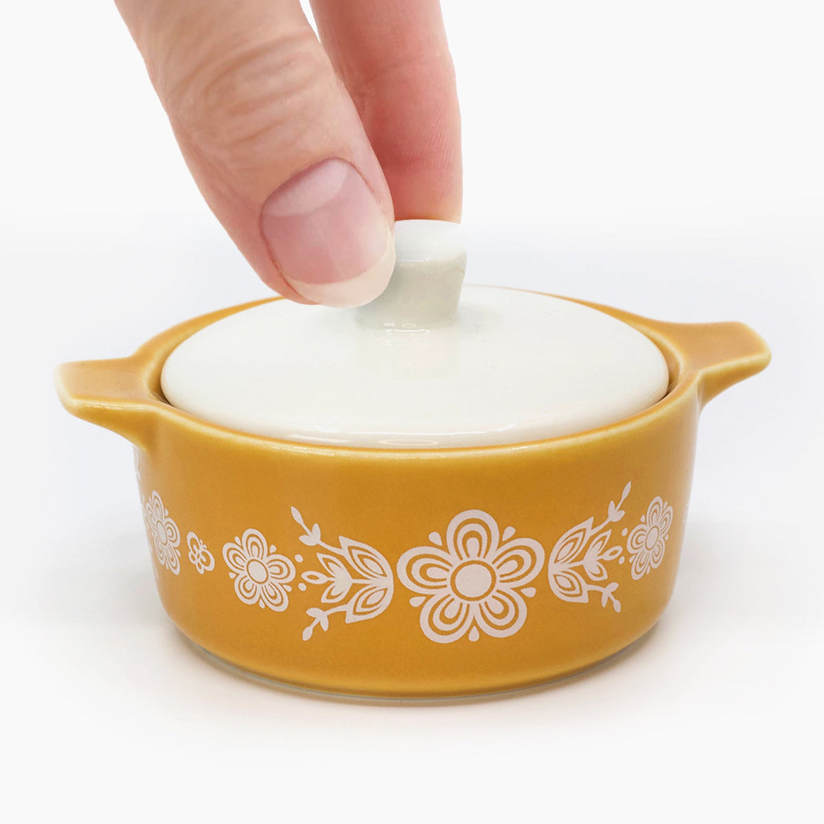 Pyrex-Inspired Butterfly Gold Casserole Ceramic Trinket Box