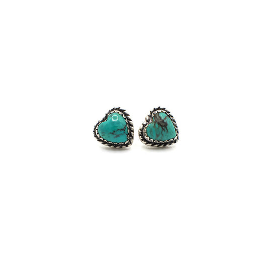 Vintage Genuine Turquoise and Sterling Silver Heart Stud Earrings