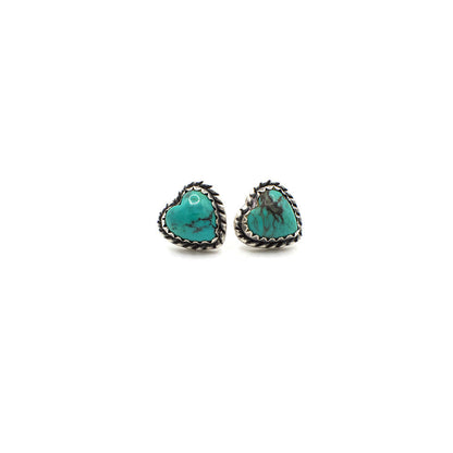 Vintage Genuine Turquoise and Sterling Silver Heart Stud Earrings