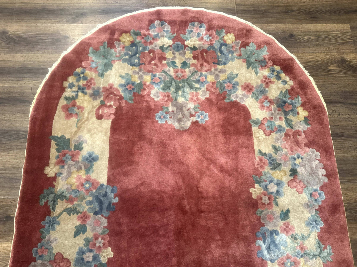 Oval Chinese Peking Rug 5x8, Pink, Floral, Vintage Chinese Wool Carpet