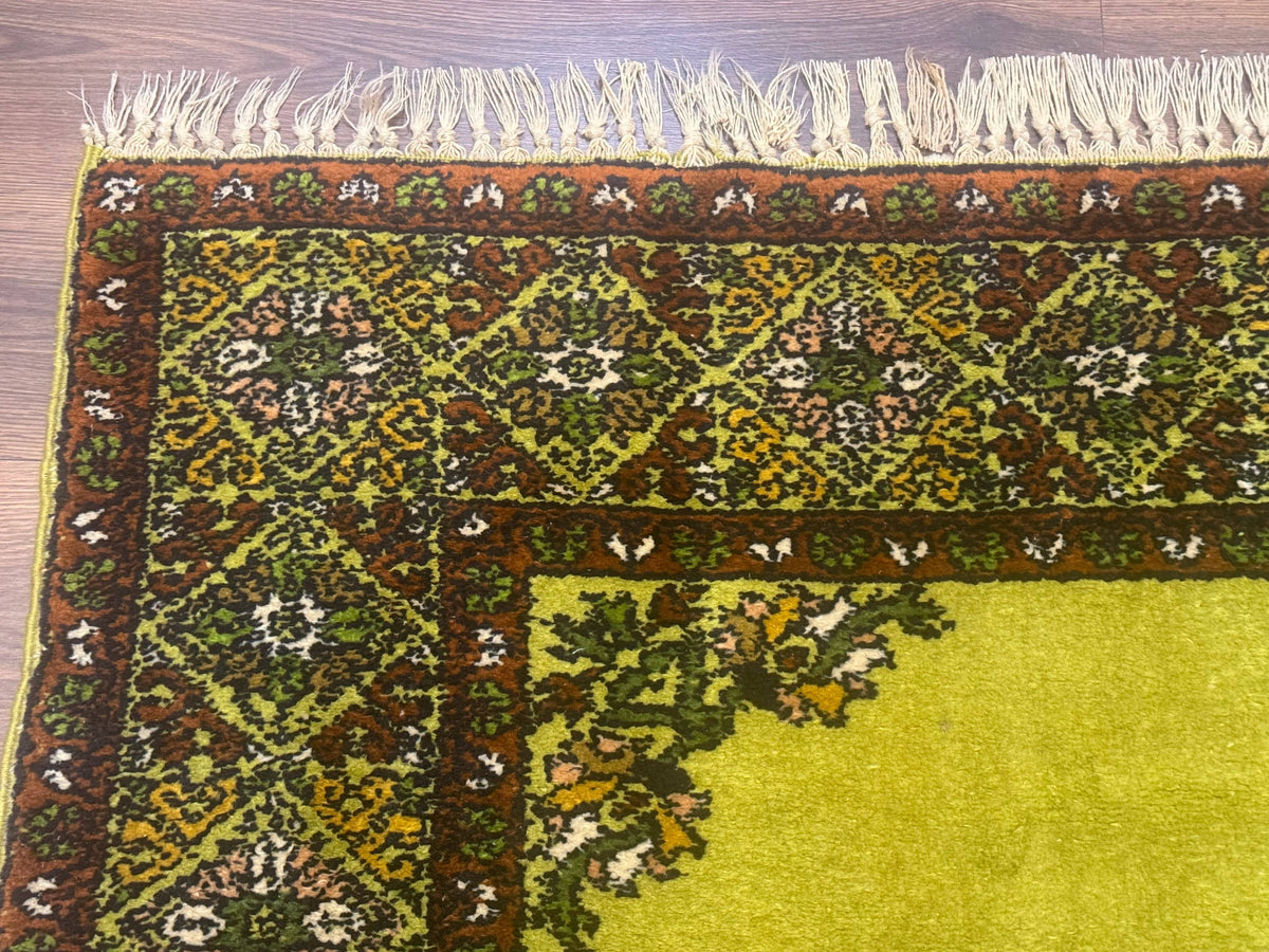 Moroccan Rug 6x8, Semi Open Field, Vintage, Lime Green, Wool Carpet