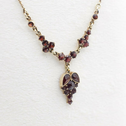 Circa 1930 Vintage "Germany" Signed Garnet Necklace and Earring Set in 10K Solid Yellow Gold