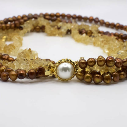 Vintage Gold Tone Genuine Pearl and Citrine Necklace