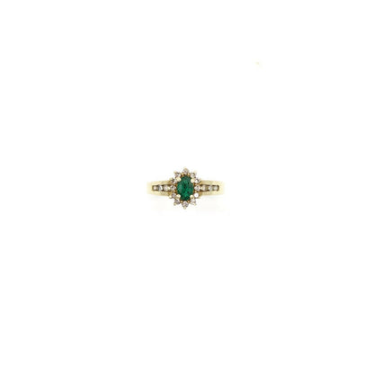 Vintage Genuine Diamond and Earth Mined Emerald Ring In 10K Yellow Gold