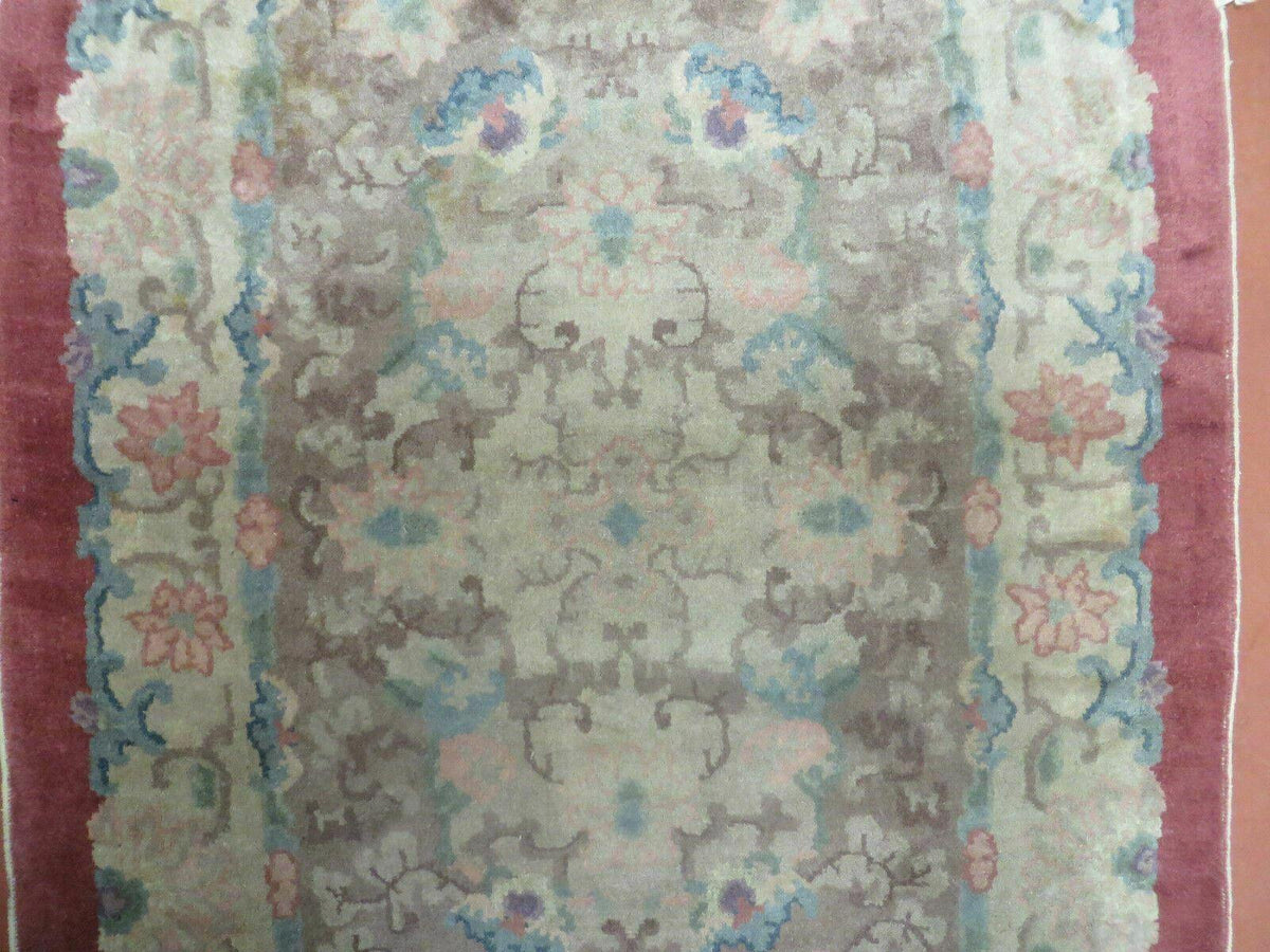 Oval Chinese Art Deco Rug 3x5 Vintage Wool Carpet
