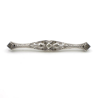Vintage Art Deco Style Gemstone Sterling Silver Filigree Bar Pin