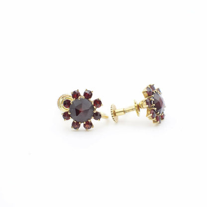 Circa 1930 Vintage "Germany" Signed Garnet Necklace and Earring Set in 10K Solid Yellow Gold