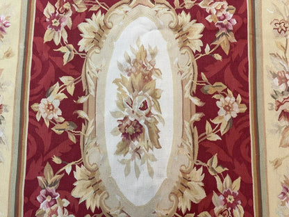 Aubusson Rug 4x6, Red, Floral, European Design, Vintage, Wool