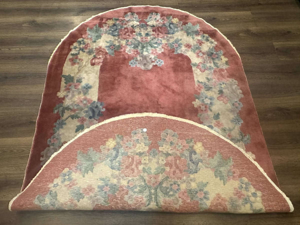 Oval Chinese Peking Rug 5x8, Pink, Floral, Vintage Chinese Wool Carpet