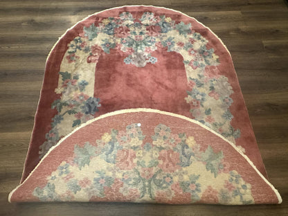 Oval Chinese Peking Rug 5x8, Pink, Floral, Vintage Chinese Wool Carpet