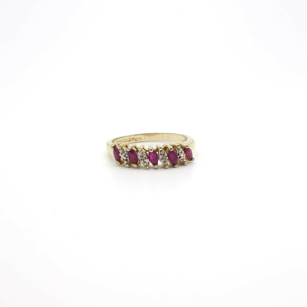 Vintage Genuine Diamond and Ruby Ring in Gold Tone Sterling Silver