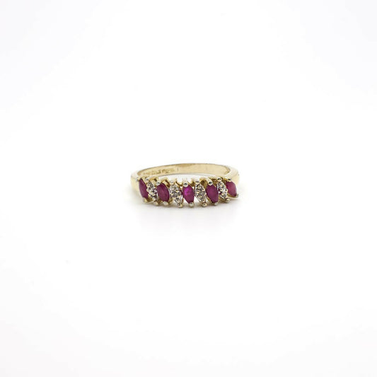 Vintage Genuine Diamond and Ruby Ring in Gold Tone Sterling Silver