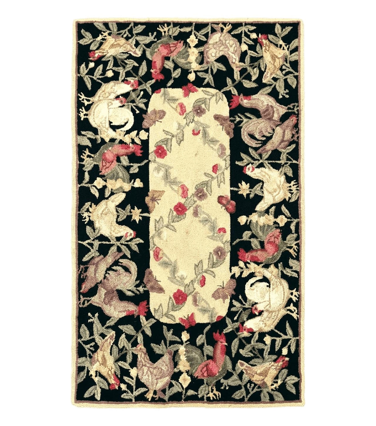 Small Vintage Hooked Rug, Roosters, Handmade, Wool