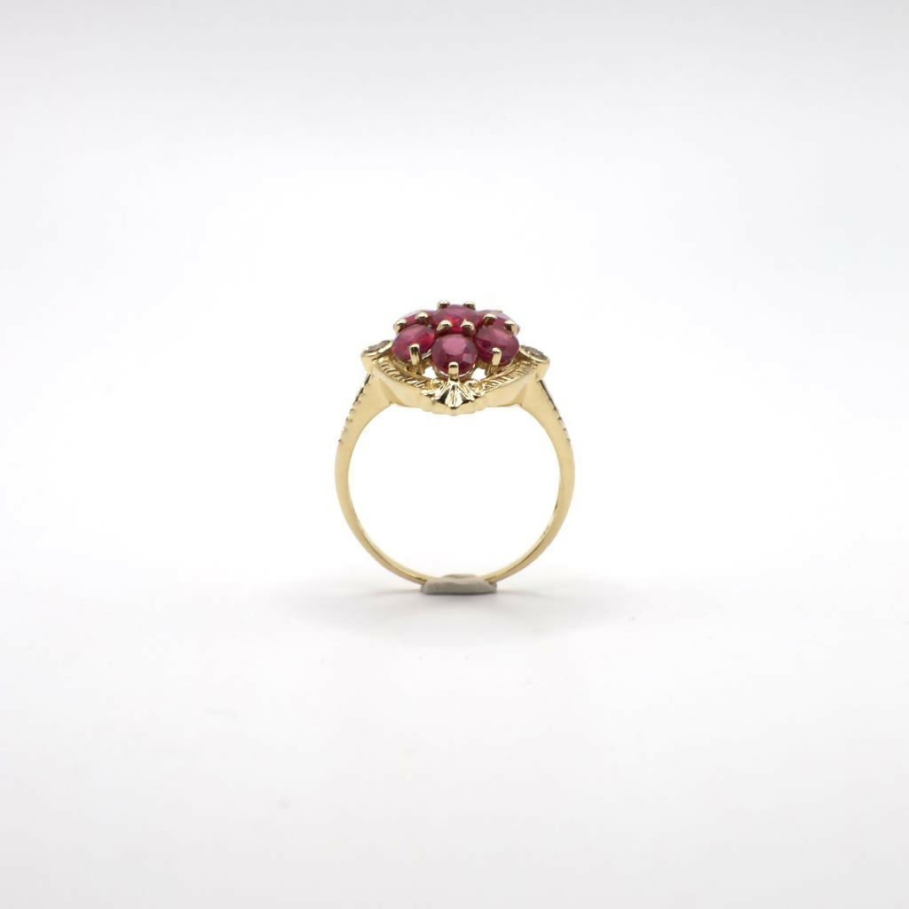 Genuine Ruby and White Topaz Cluster Ring in 14K Yellow Gold