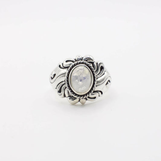 Vintage Genuine Moonstone and Sterling Silver Enamel Sun Ring
