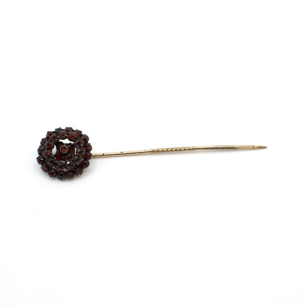 Antique Victorian Rose Cut Simulated Bohemian Garnet Stick Pin In 14K Gold Over Base Metal